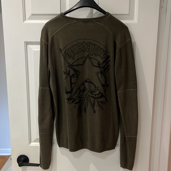 Vintage Buffalo David Bitton Sweater Army Green Large Elbow Patches EUC - Picture 2 of 12